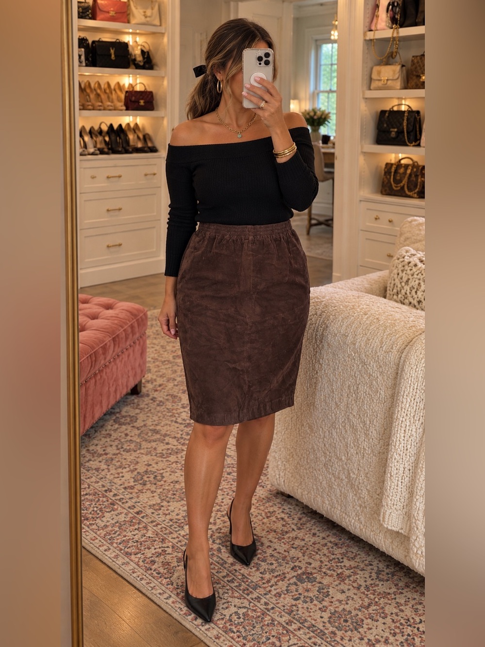 Vintage C. Marie Leathers by Rapport / Mark Henri Dark Brown Suede Skirt
